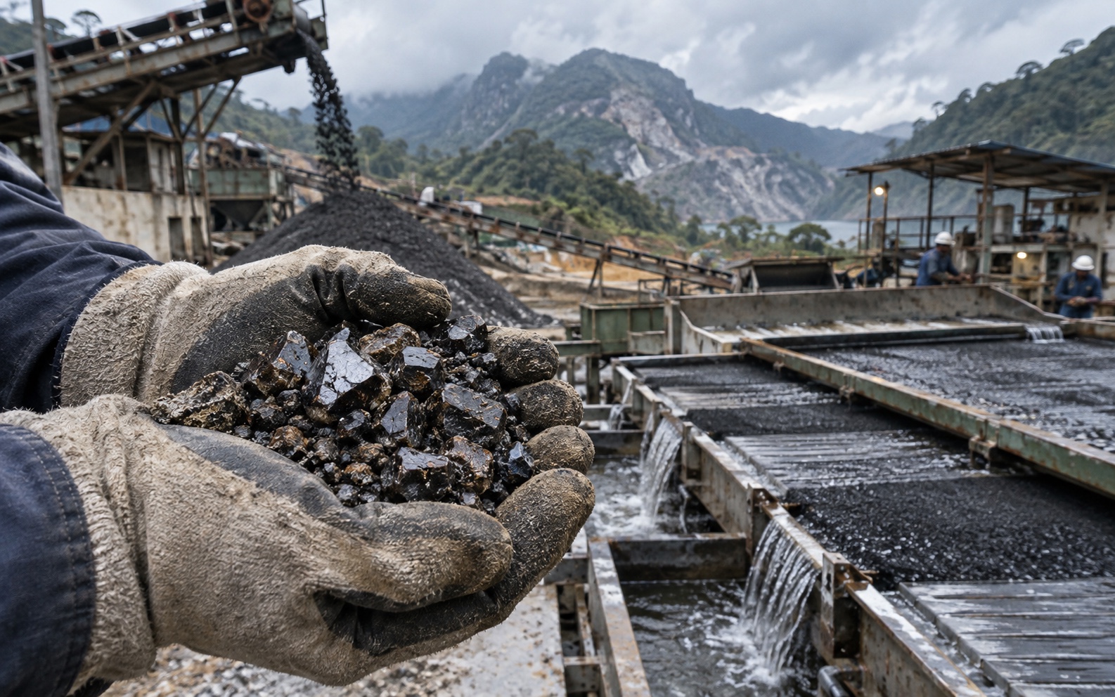 Cassiterite ore at a mineral concentration facility